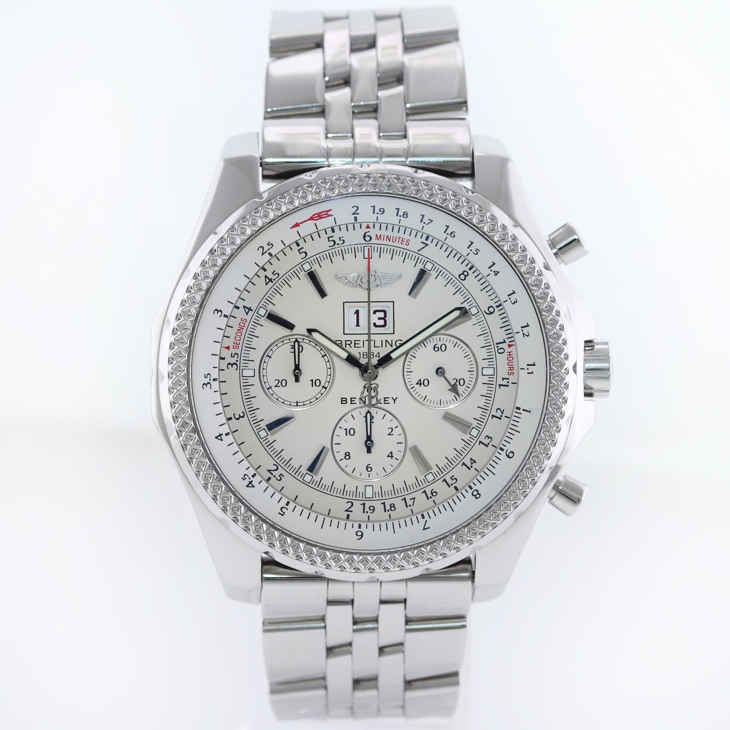 Breitling Bentley 6.75 Chronograph Silver Automatic Steel A44362 48.7mm Watch