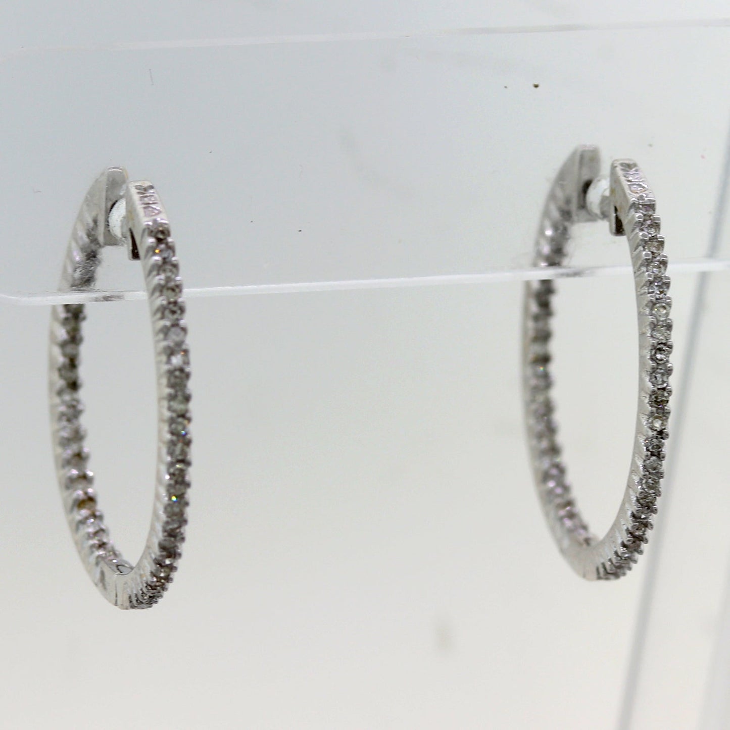 Modern 18k White Gold 0.40ctw Diamond In & Out Hoop Earrings