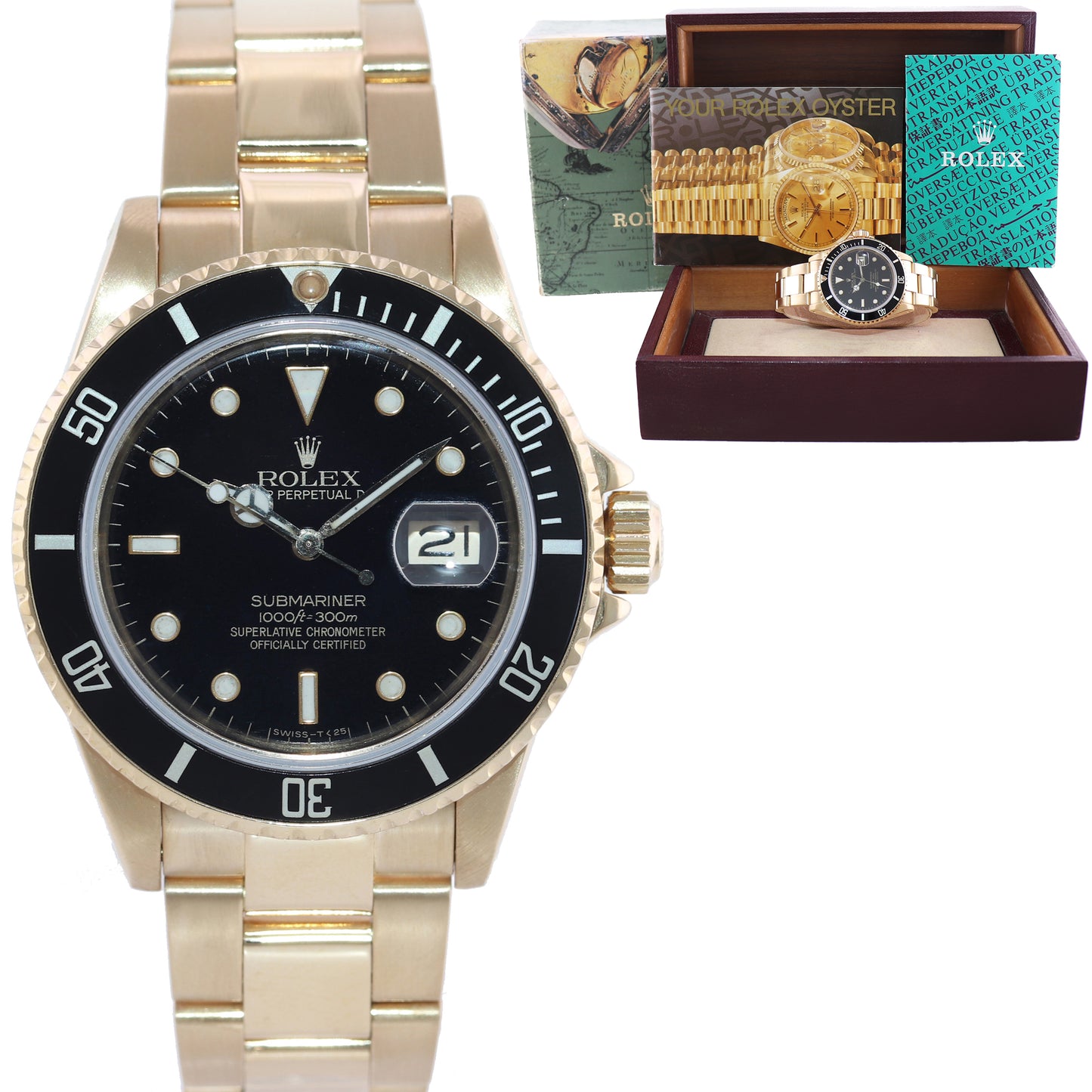 Rolex Submariner Black Dial 16808 Oyster 18k Yellow Gold Watch Box 16618