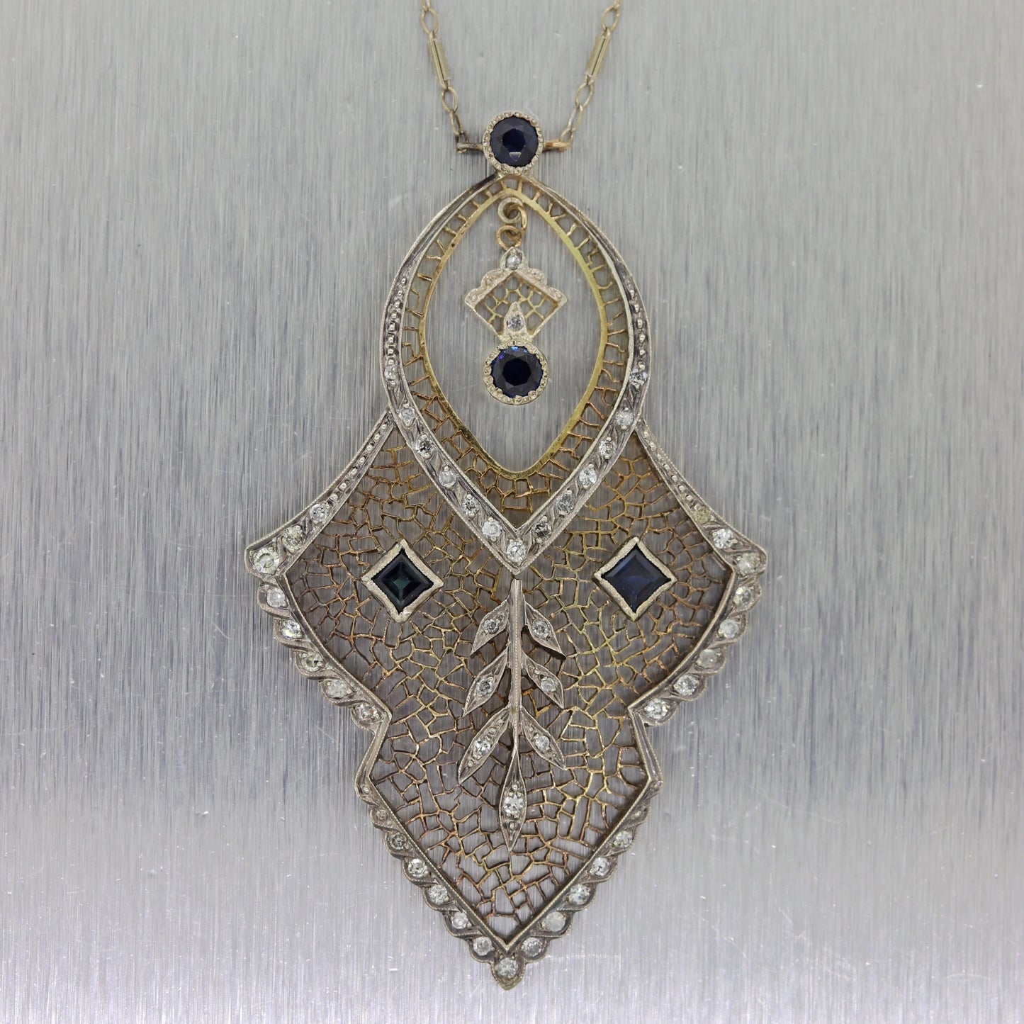 1920 Antique Art Deco Platinum & 14k Gold Diamond 19" Necklace