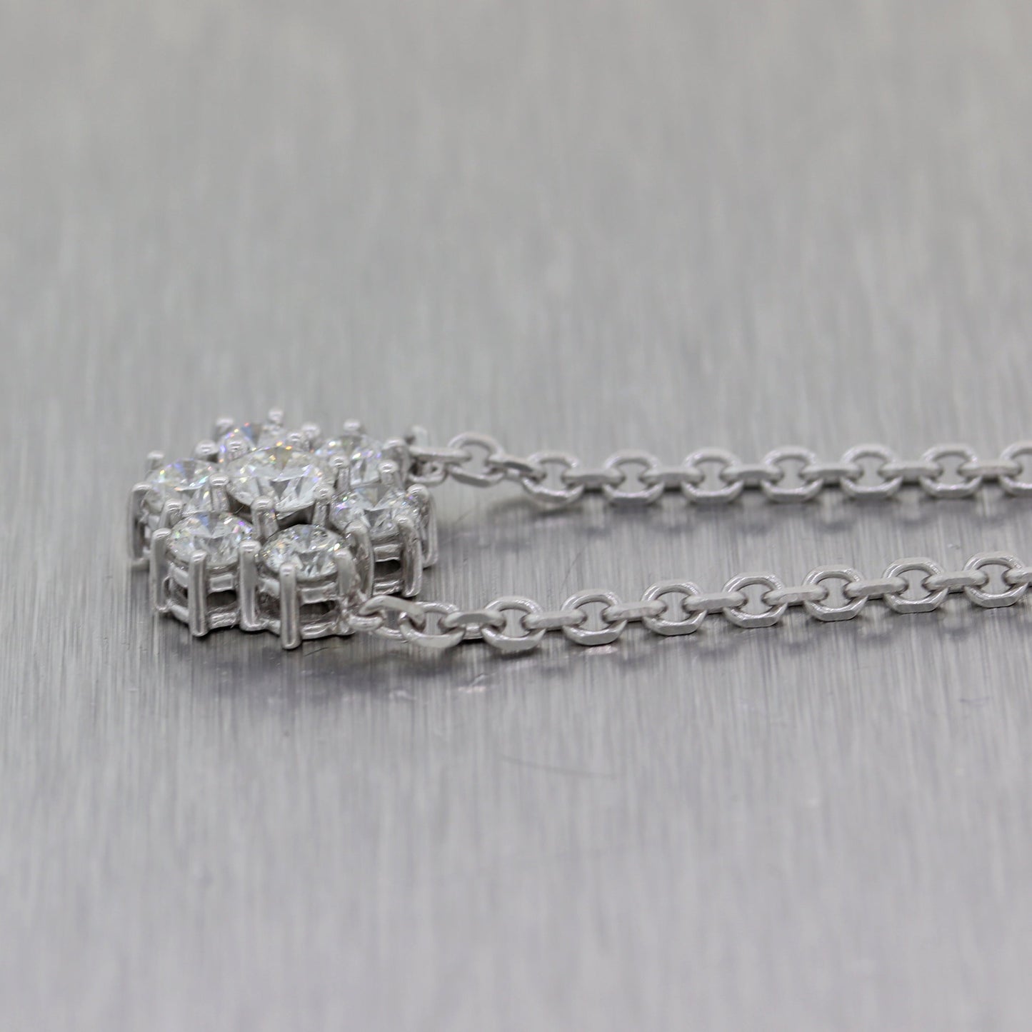 Modern 14k White Gold 1.60ctw Diamond Cluster 16" Necklace