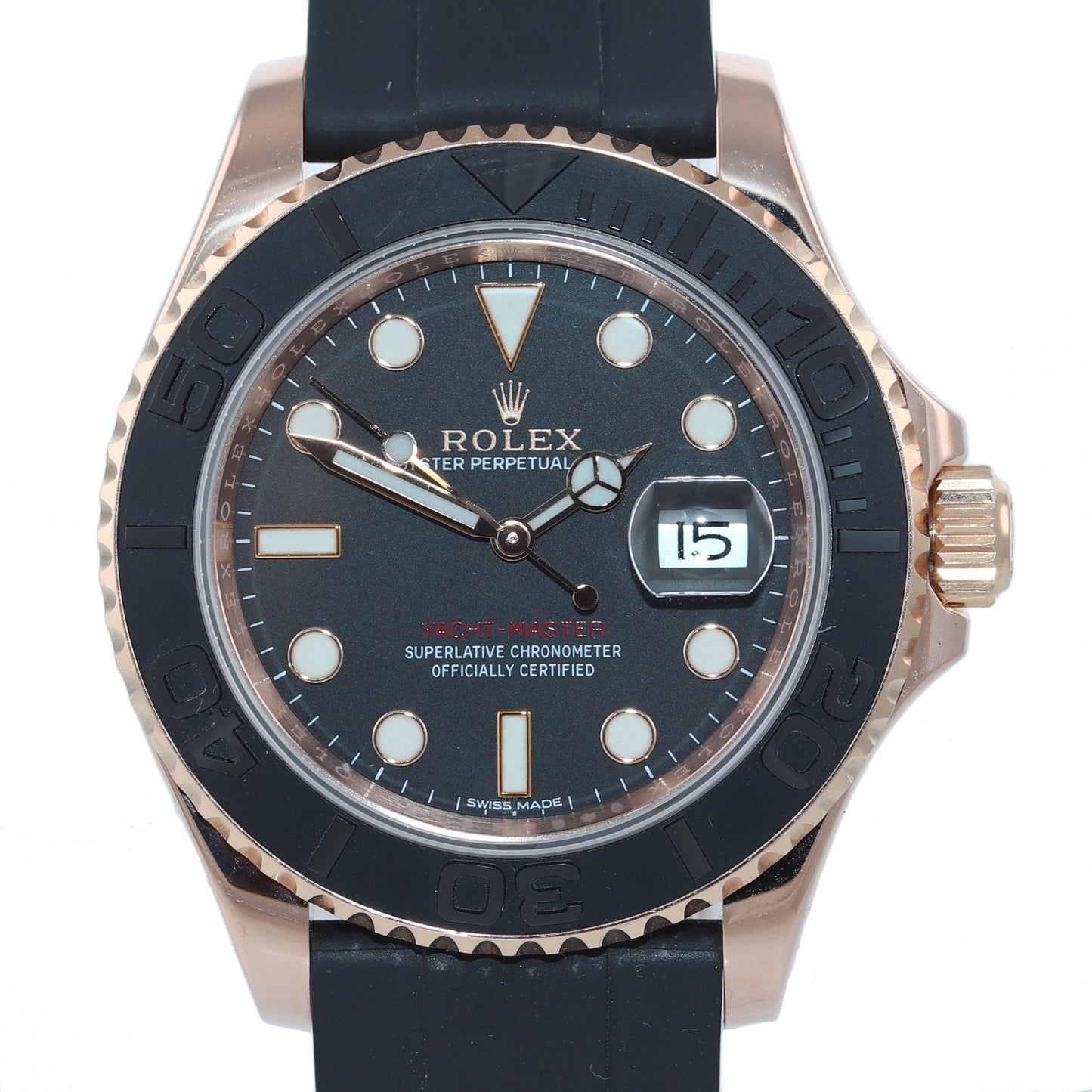 Rolex Yacht-Master 116655 Everose Gold 40mm Black Oysterflex Watch Box