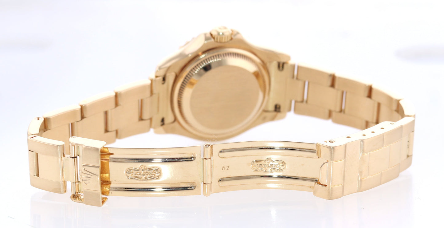 Ladies Rolex Yacht-Master White Sapphire 69628 29mm 18k Yellow Gold Watch Box