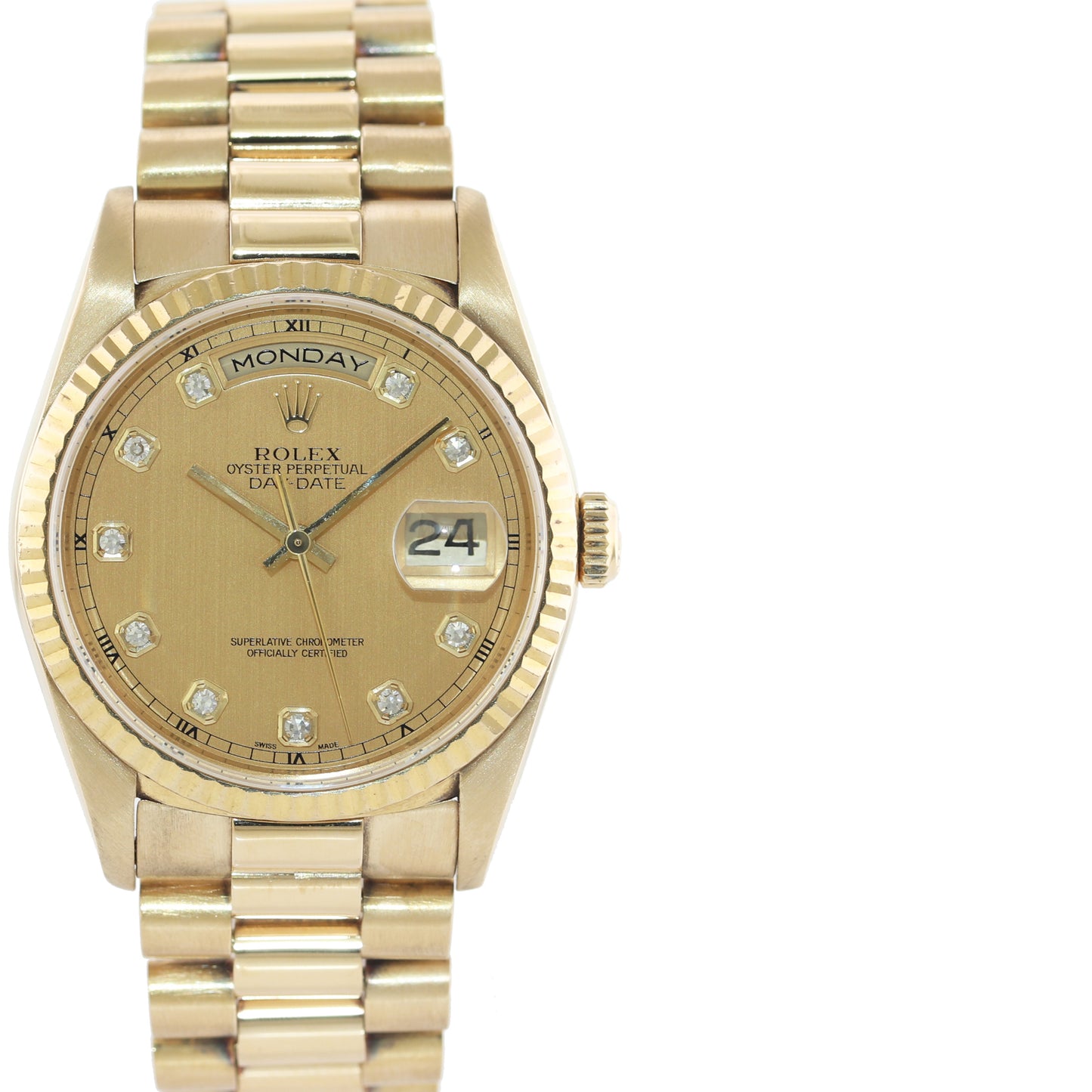 Rolex President Champagne Factory Diamond Double Quick Gold Watch 18238 Box