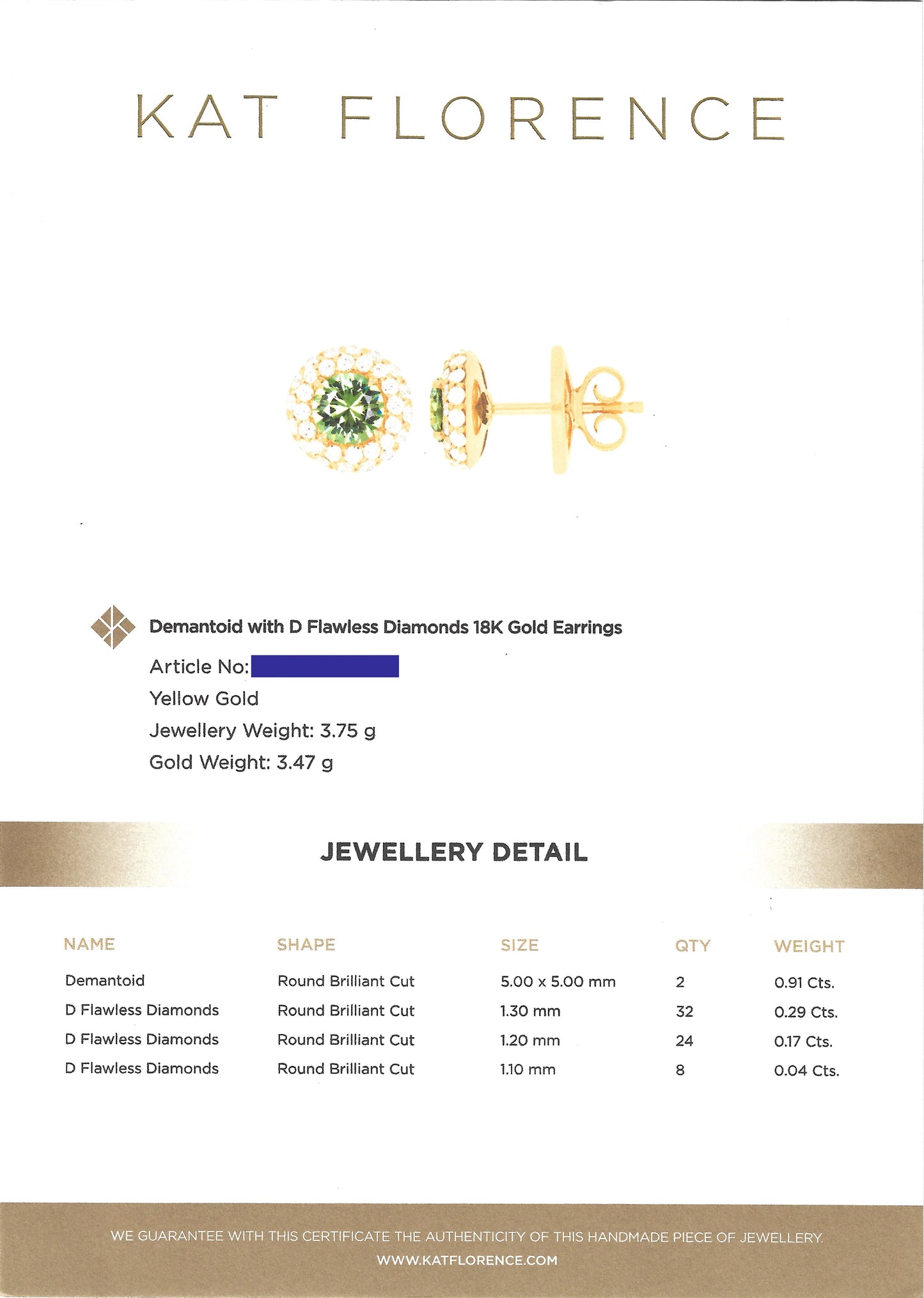 Kat Florence 18k Yellow Gold 0.91ctw Dematoid & 0.50ctw Diamond Stud Earrings