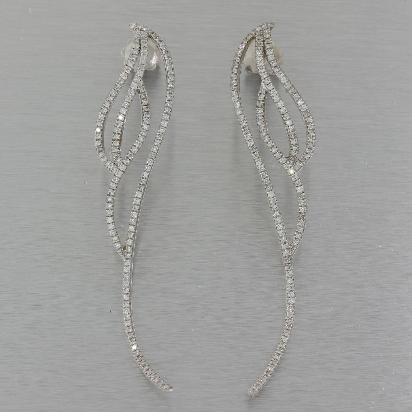 14k White Gold 1.25ctw Diamond Long Hanging Bridal Earrings