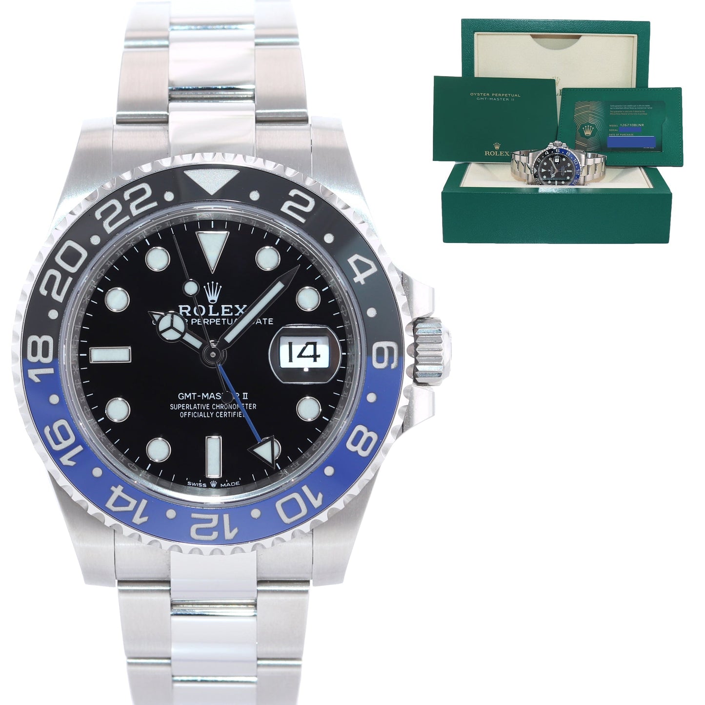 2022 NEW PAPERS Rolex 126710 GMT Master Batman Black Blue Oyster Ceramic Watch