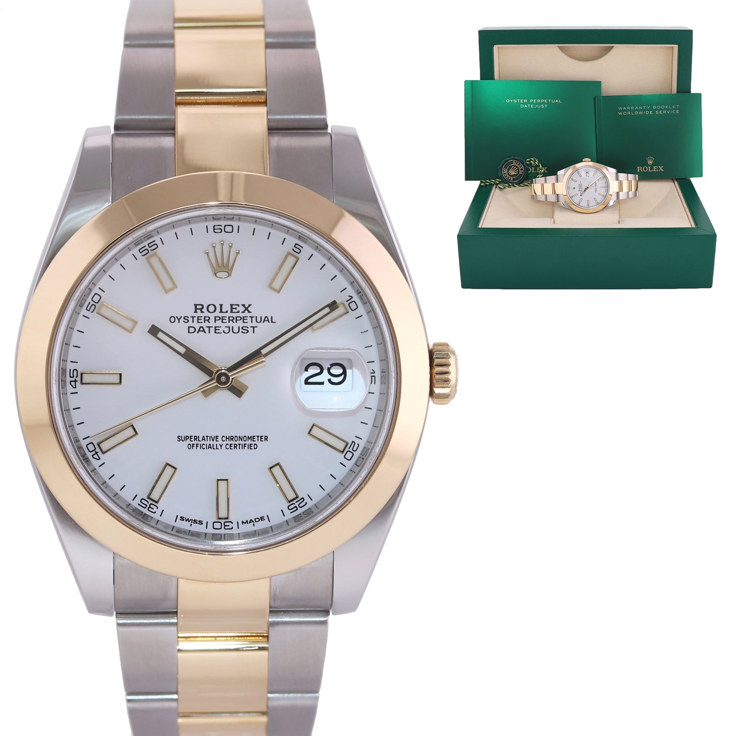 MINT Rolex DateJust 41 126303 Two Tone Gold Steel Oyster White Dial Watch Box