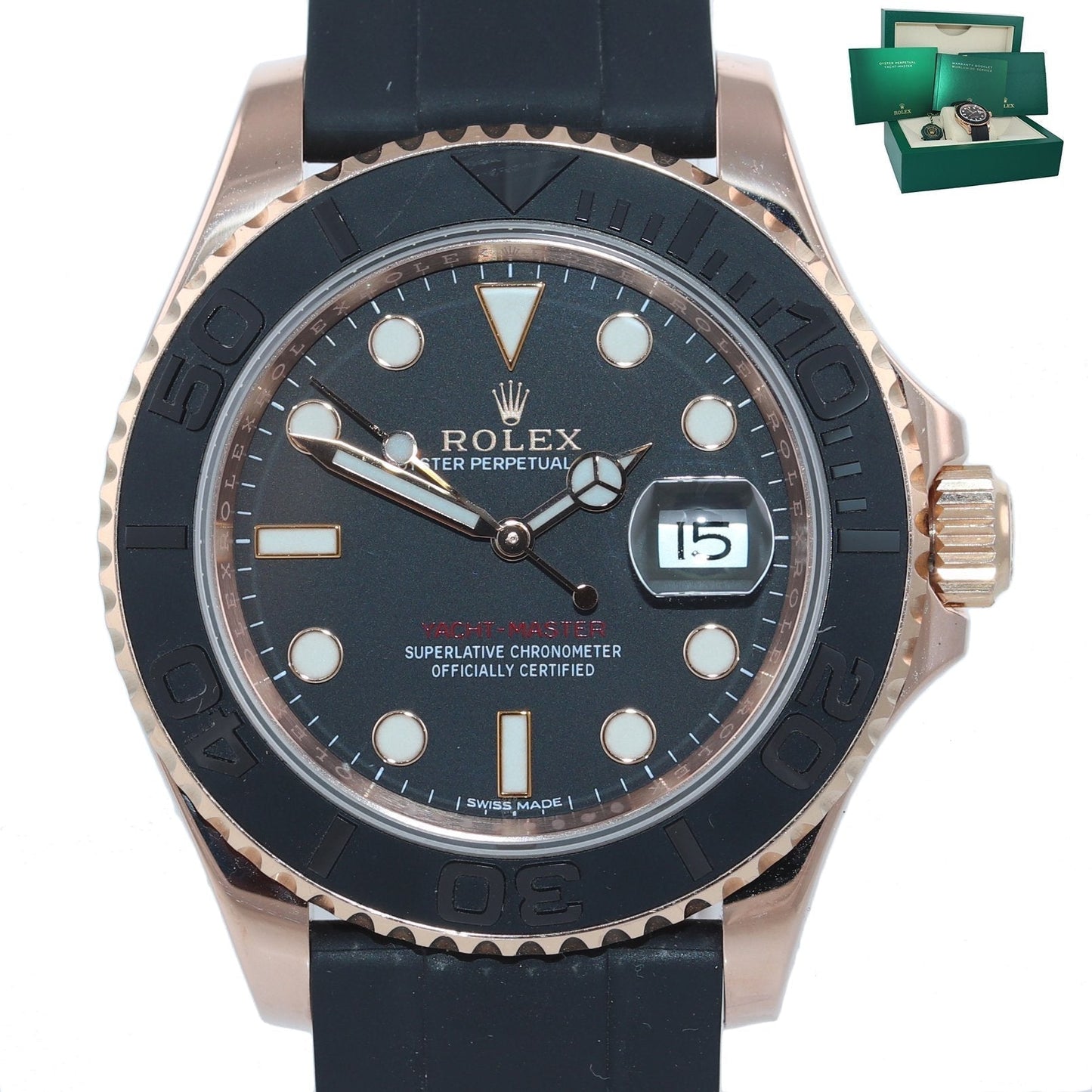 Rolex Yacht-Master 116655 Everose Gold 40mm Black Oysterflex Watch Box