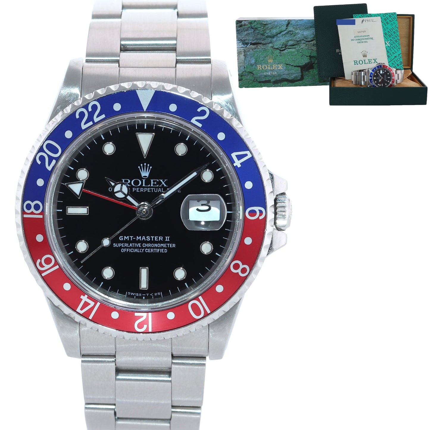 PAPERS Rolex GMT-Master 2 Pepsi Blue Red Steel 16710 40mm Watch Box
