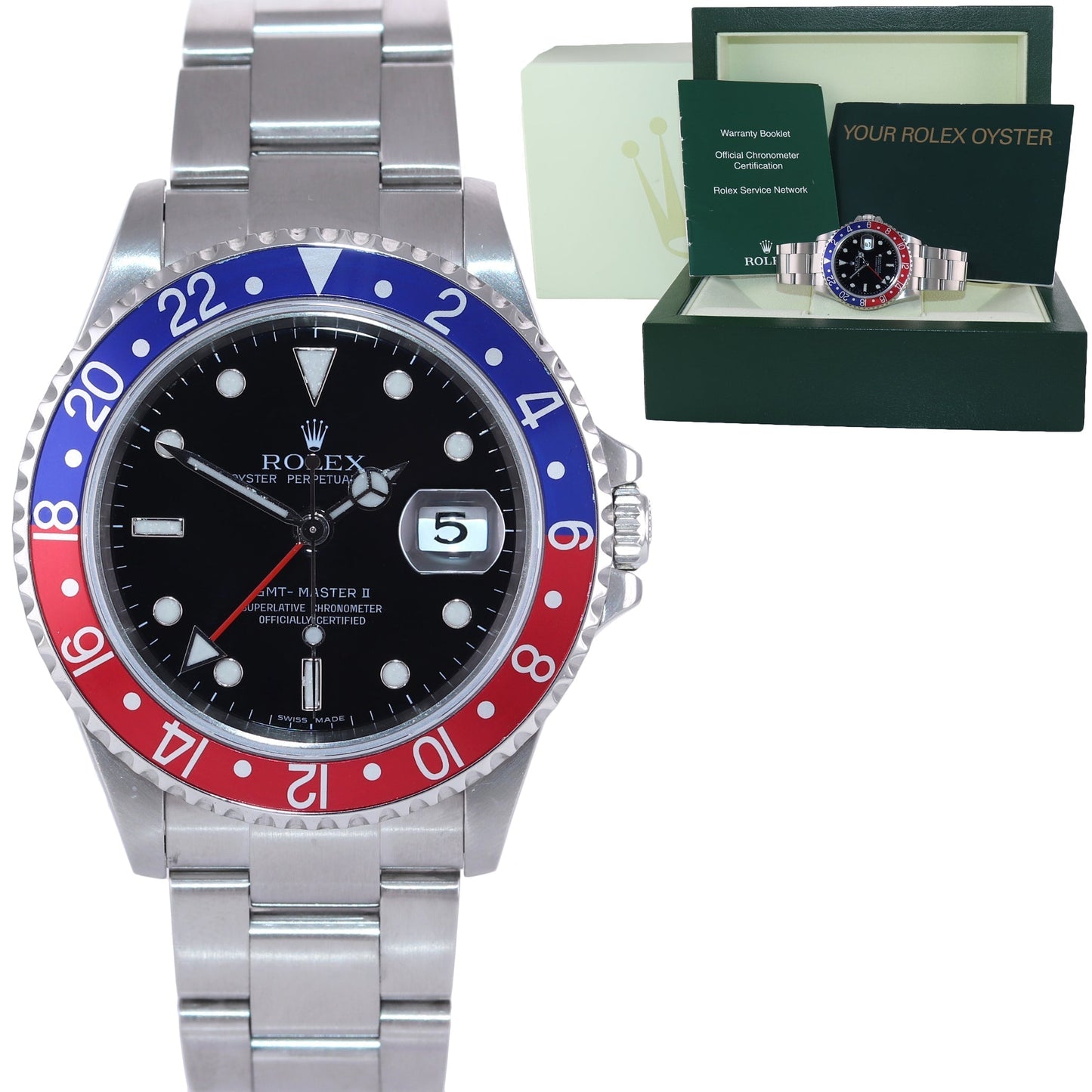 2005 Rolex GMT-Master 2 Pepsi 40mm Steel 16710 NO HOLES Black Watch Box