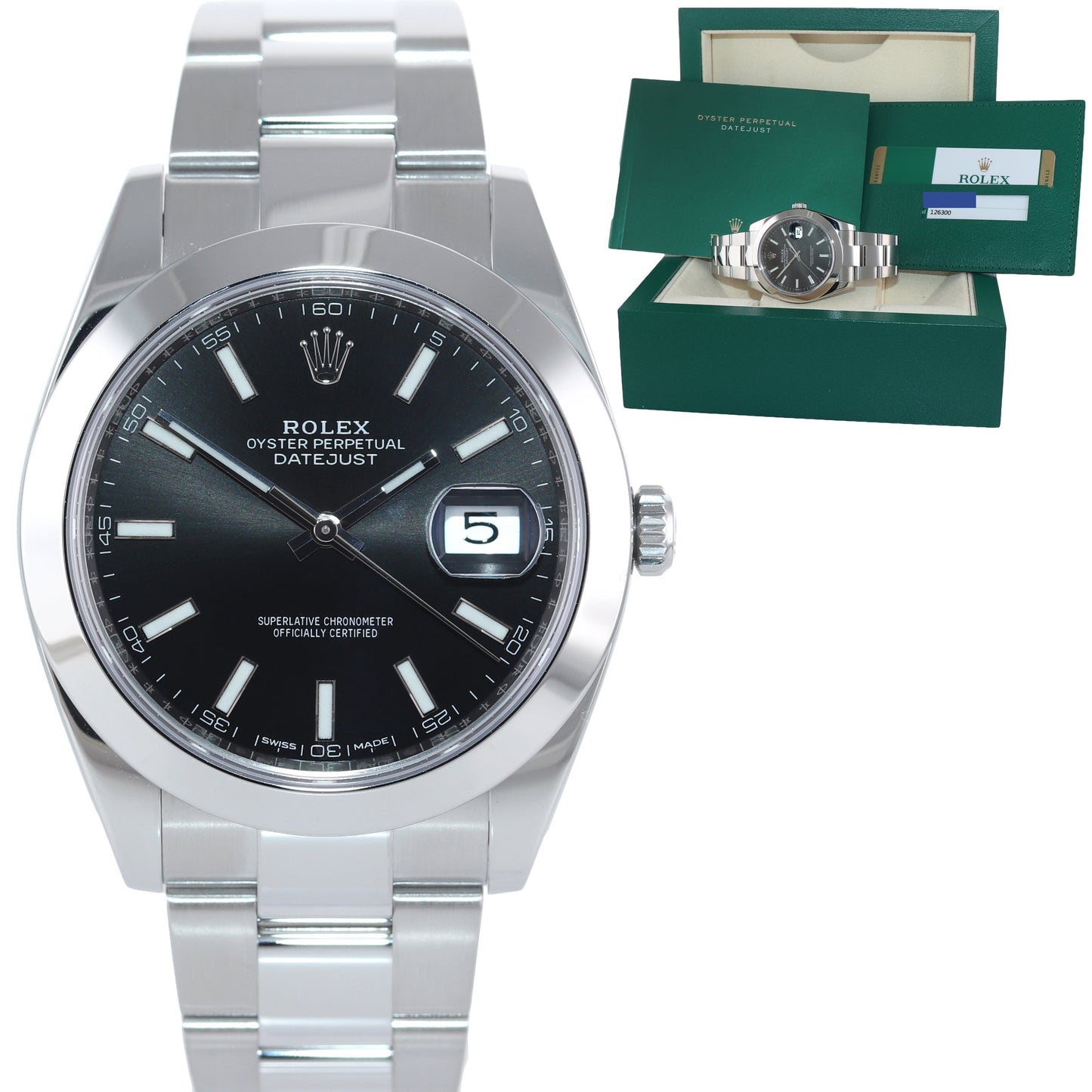 2019 PAPERS Rolex DateJust 41 Steel 126300 Black Dial Oyster 41mm Watch Box
